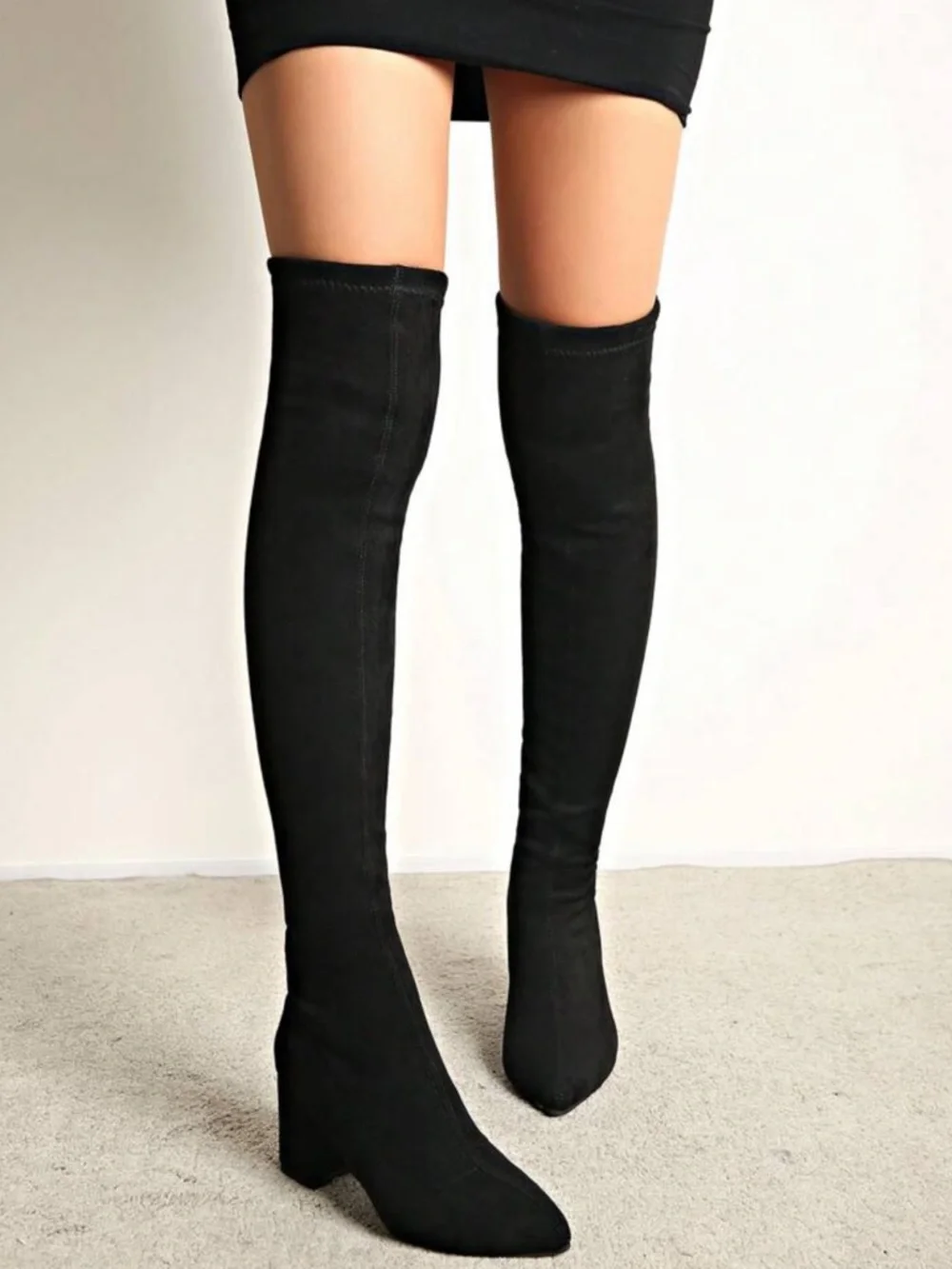 Black Over-The-Knee Suede Boots – Chunky Heel Thigh High Boots - 9.5